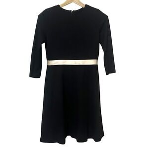 Vintage 90s Oscar de la Renta Black Silk Cashmere Long Sleeve Knee Dress‎ 10